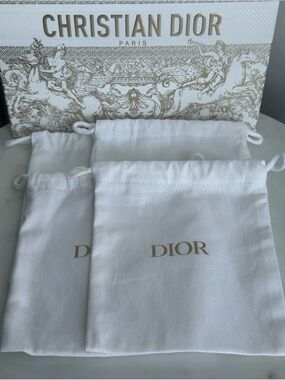4 DIOR Drawstring Jewelry Dust Bag/Pouch White and Gold.